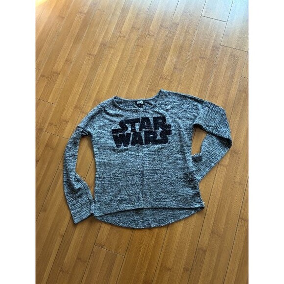 Star Wars kids top silver gray long sleeve sweater size Large (14) academia - Picture 1 of 4